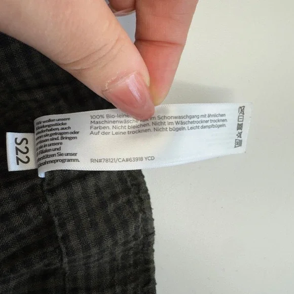 Eileen Fisher Pants Women X Large Green Black Puckered Organic Linen Tapered - Picture 9 of 12